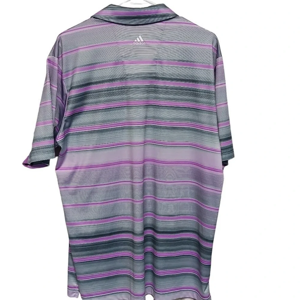 Adidas Polo Shirt Mens Large Purple‎ & Gray Stripe Golf Climacool